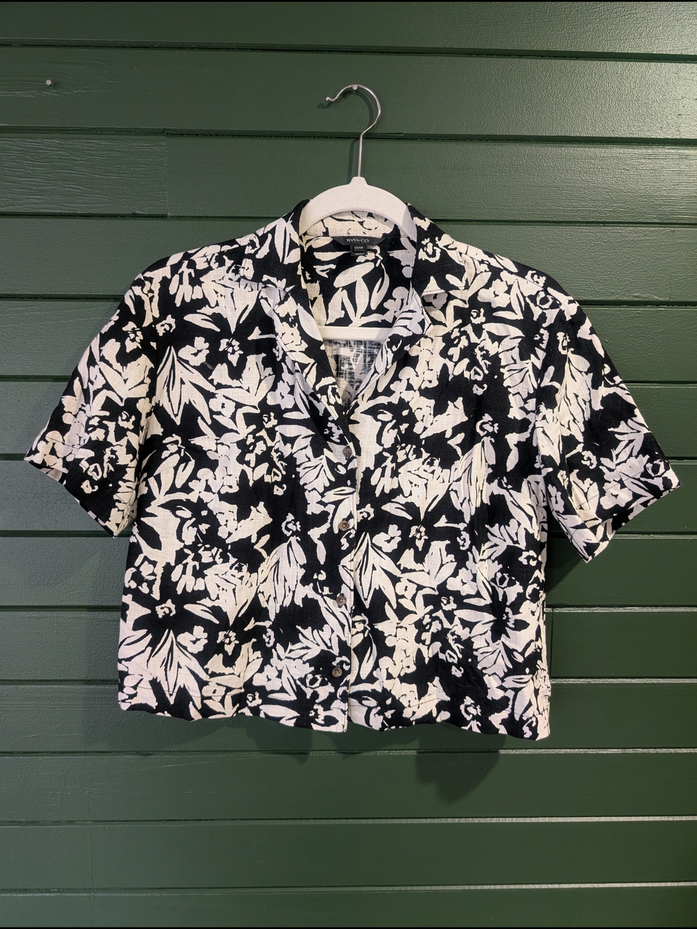 Black & White Floral Crop Button-Up Shirt